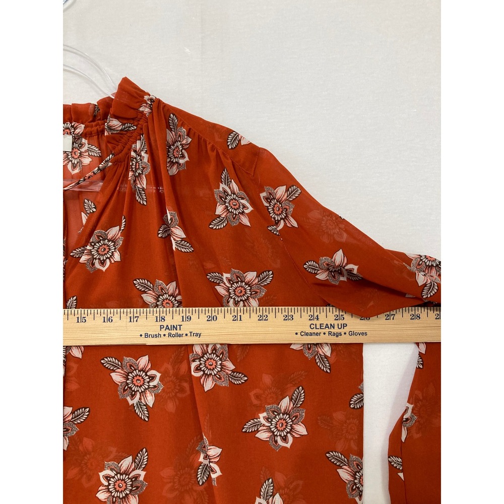 LOFT Rust Floral Tie-Neck Blouse - Picture 4 of 8